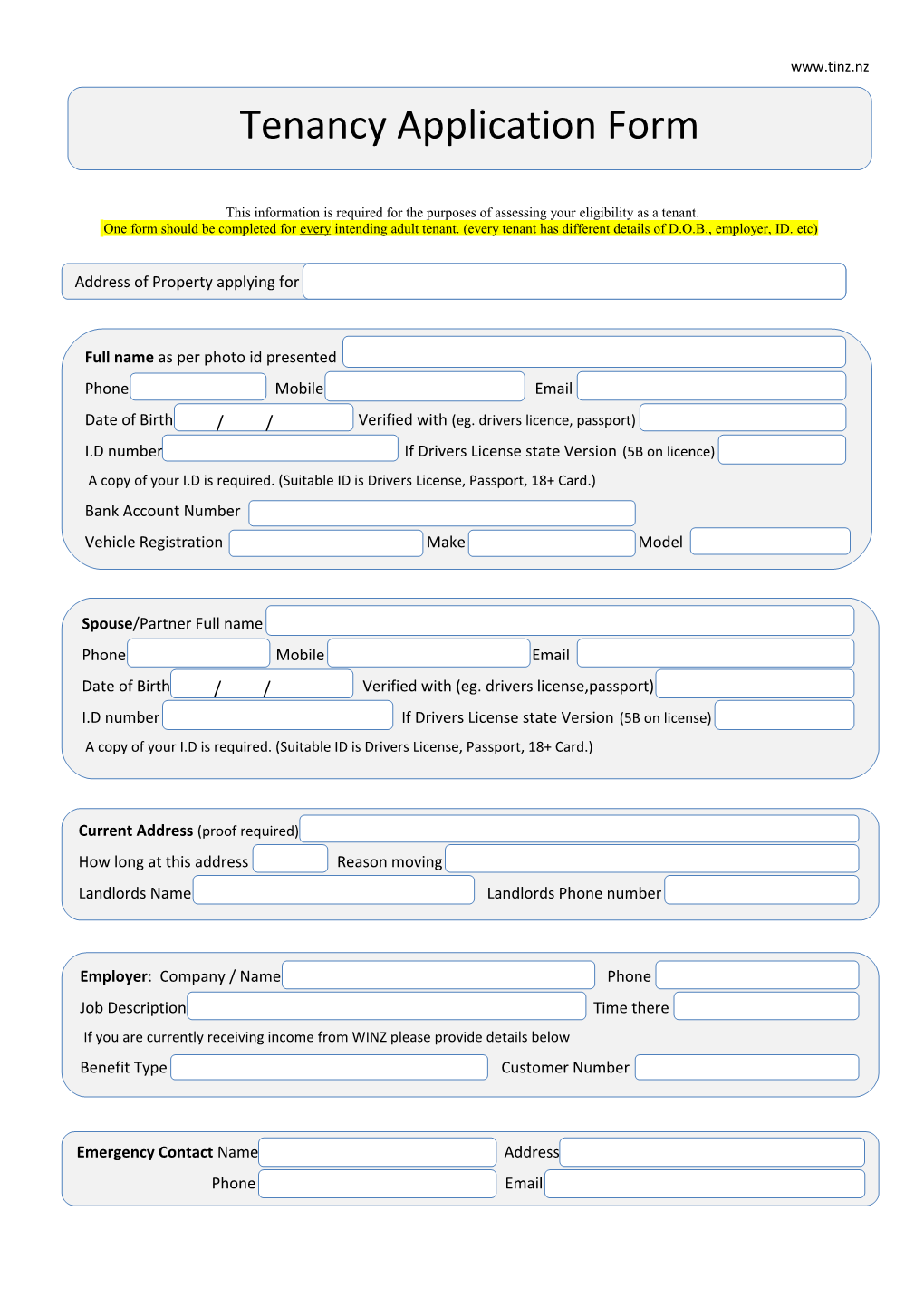 This Information Is Required for the Purposes of Assessing Your Eligibility As a Tenant