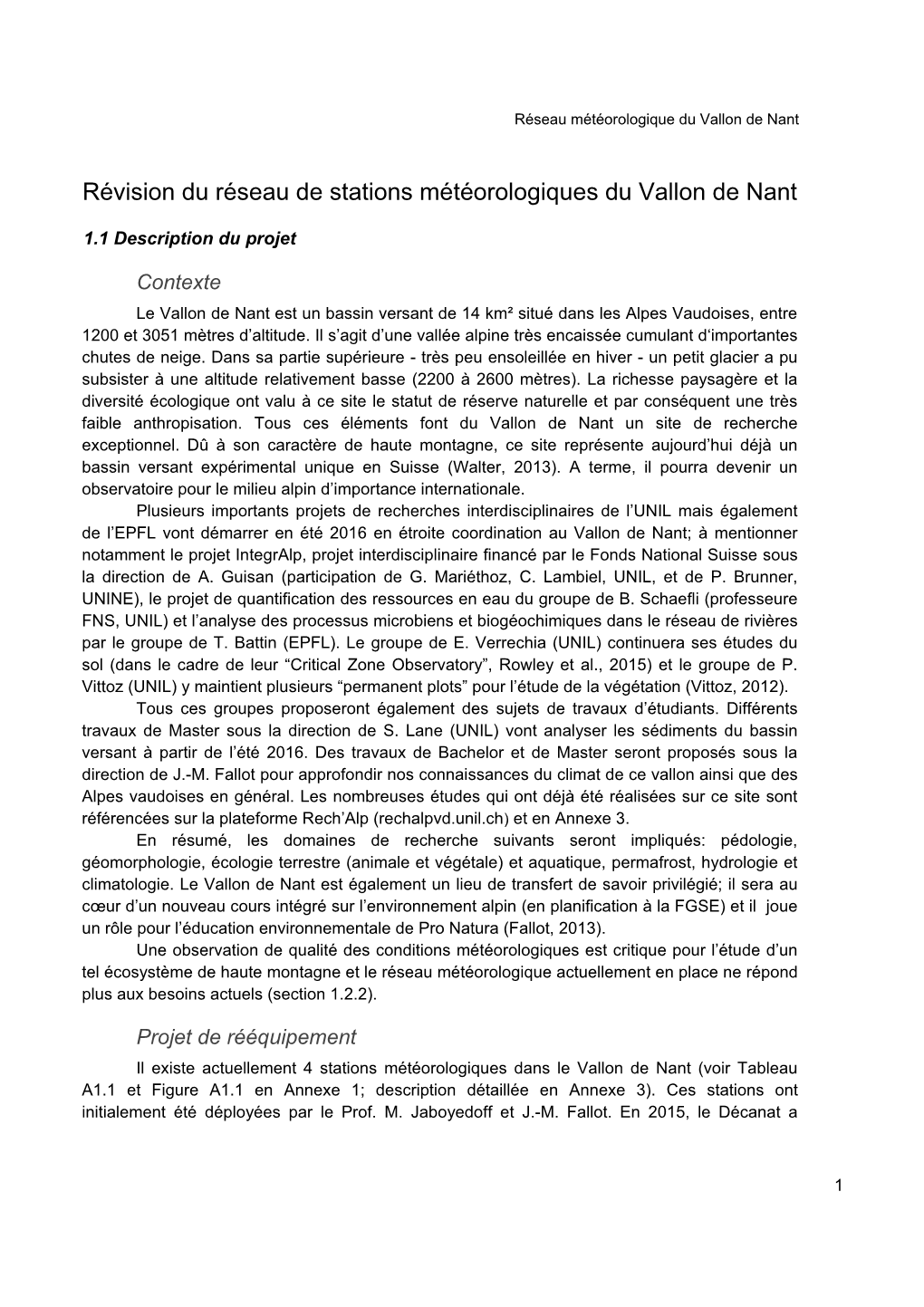 Révision Du Réseau De Stations Météorologiques Du Vallon De Nant