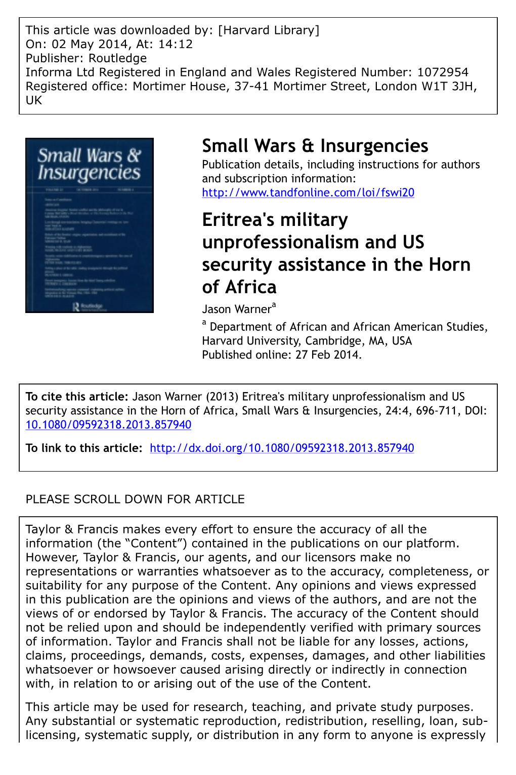 Eritrea's Military Unprofessionalism and US Security Assistance in The