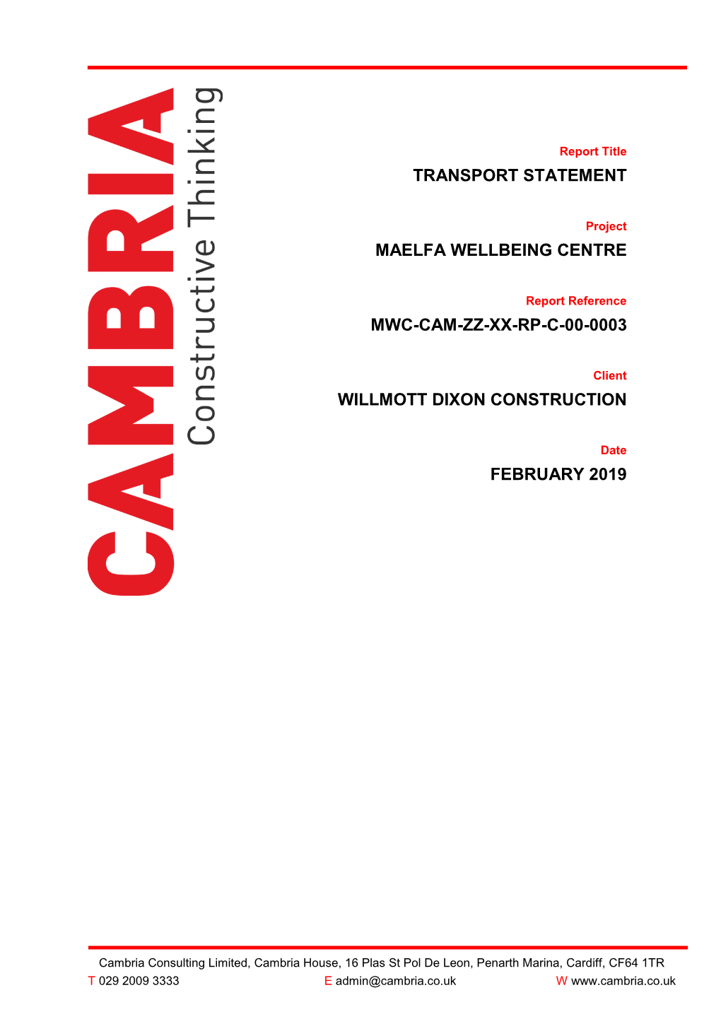 Transport Statement Maelfa Wellbeing Centre Mwc-Cam