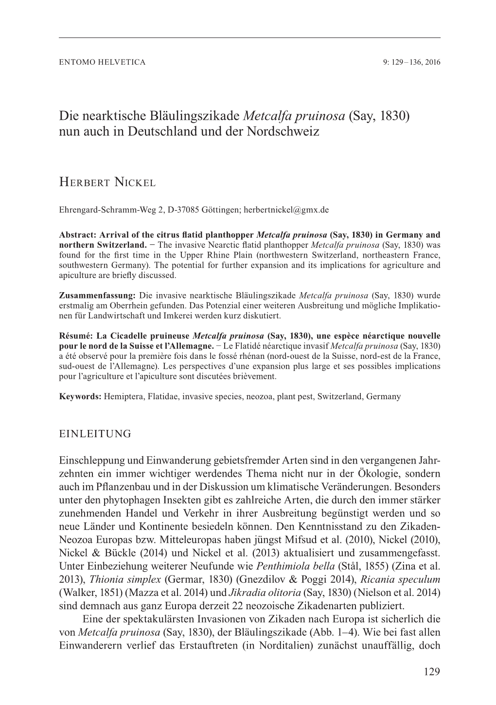 Die Nearktische Bläulingszikade Metcalfa Pruinosa (Say, 1830) Nun Auch in Deutschland Und Der Nordschweiz