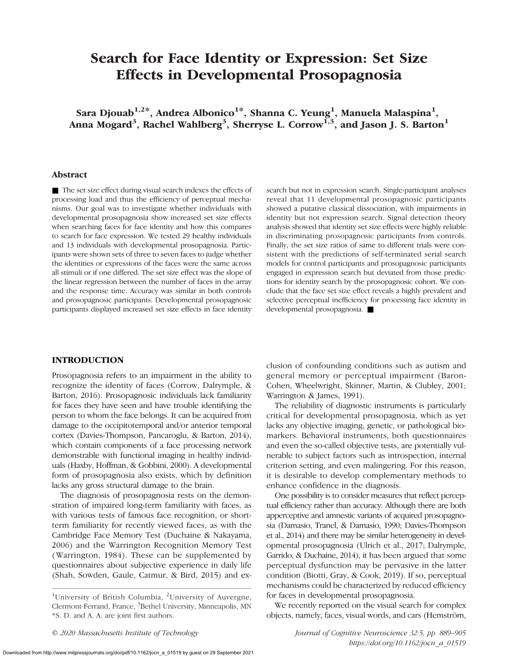 Search for Face Identity Or Expression: Set Size Effects in Developmental Prosopagnosia