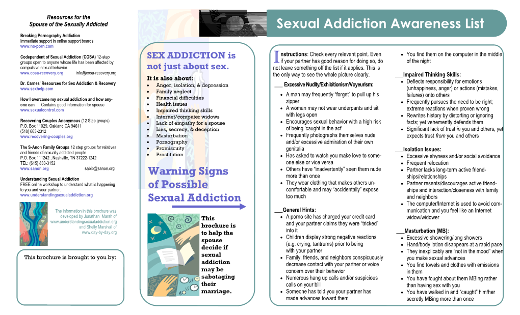 Sexual Addiction Awareness List Breaking Pornography Addiction Immediate Support in Online Support Boards