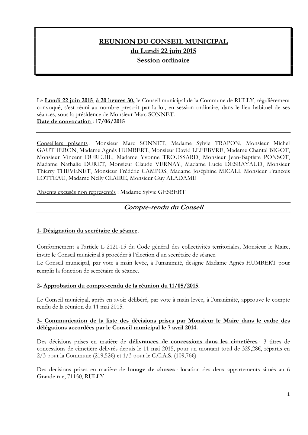 Compte-Rendu Du Conseil