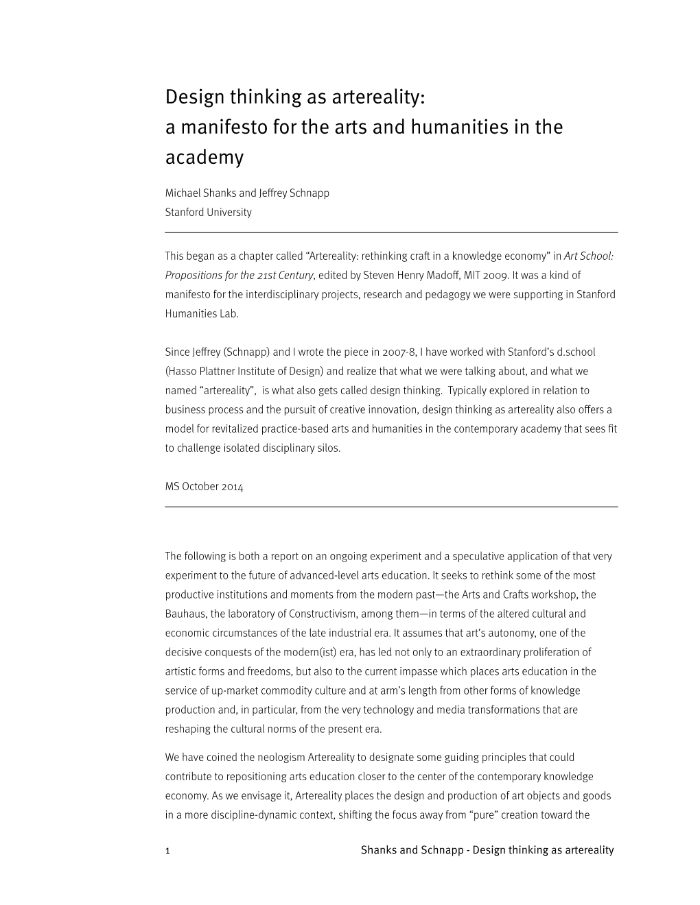 Design Thinking- a View from the Arts and Humanities in the Academy.Pages