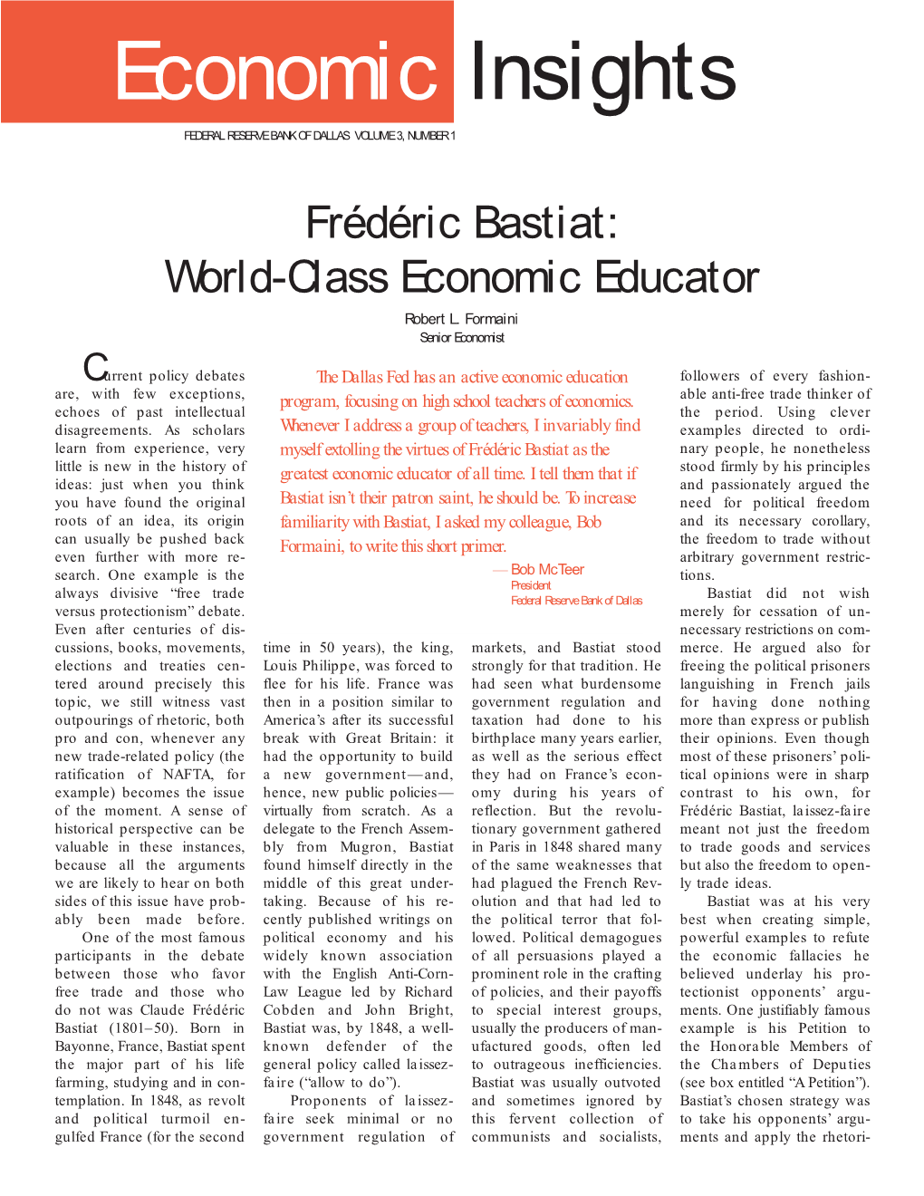 Frédéric Bastiat: World-Class Economic Educator Robert L