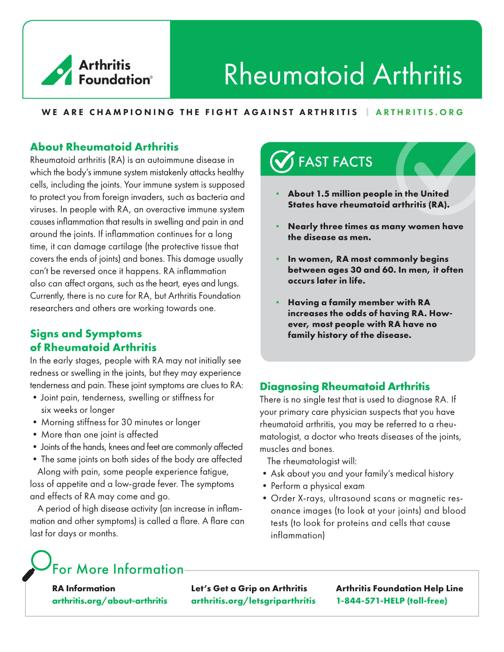 Rheumatoid Arthritis Fact Sheet