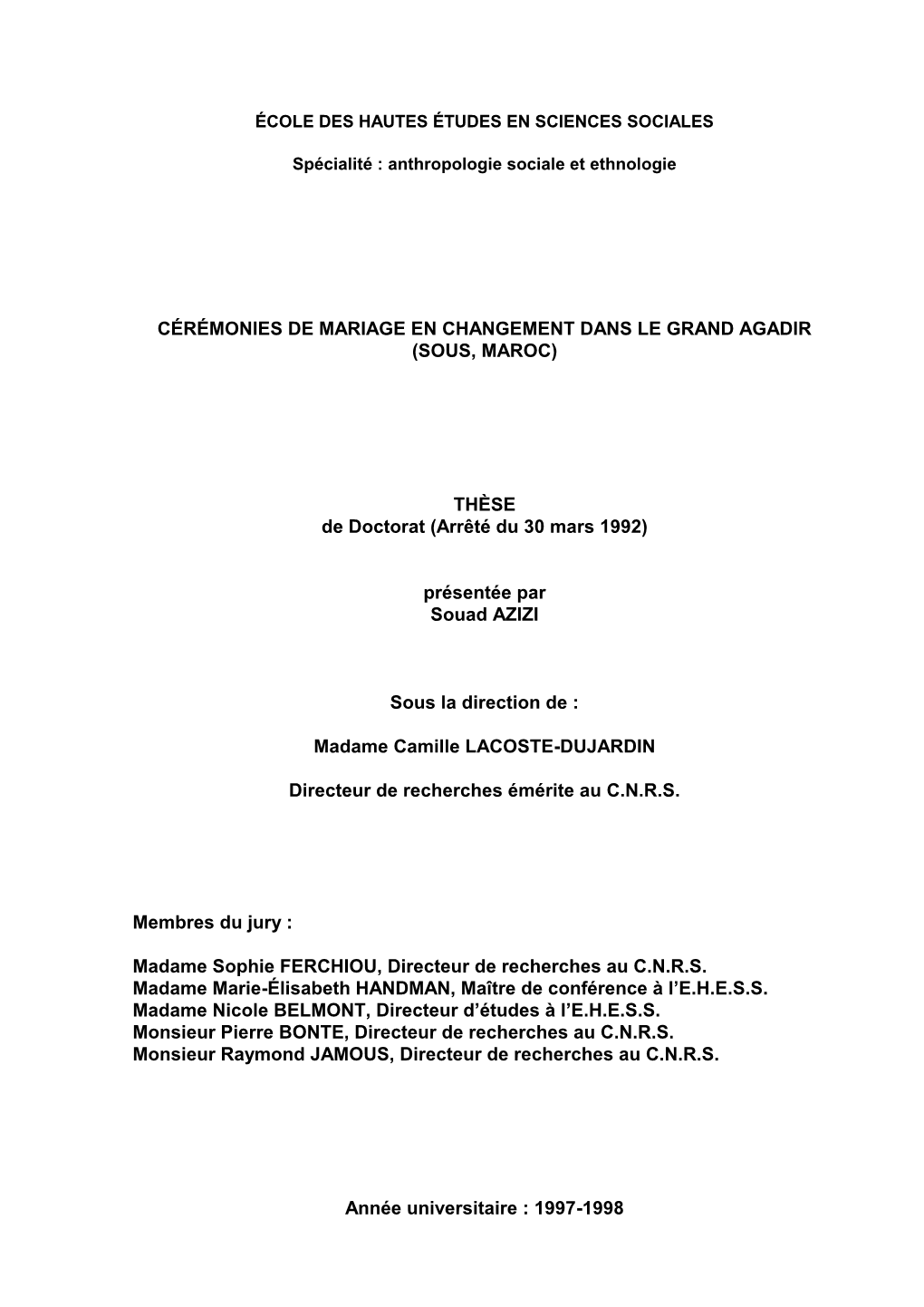 Cérémonies De Mariage En Changement Dans Le Grand Agadir (Sous, Maroc)