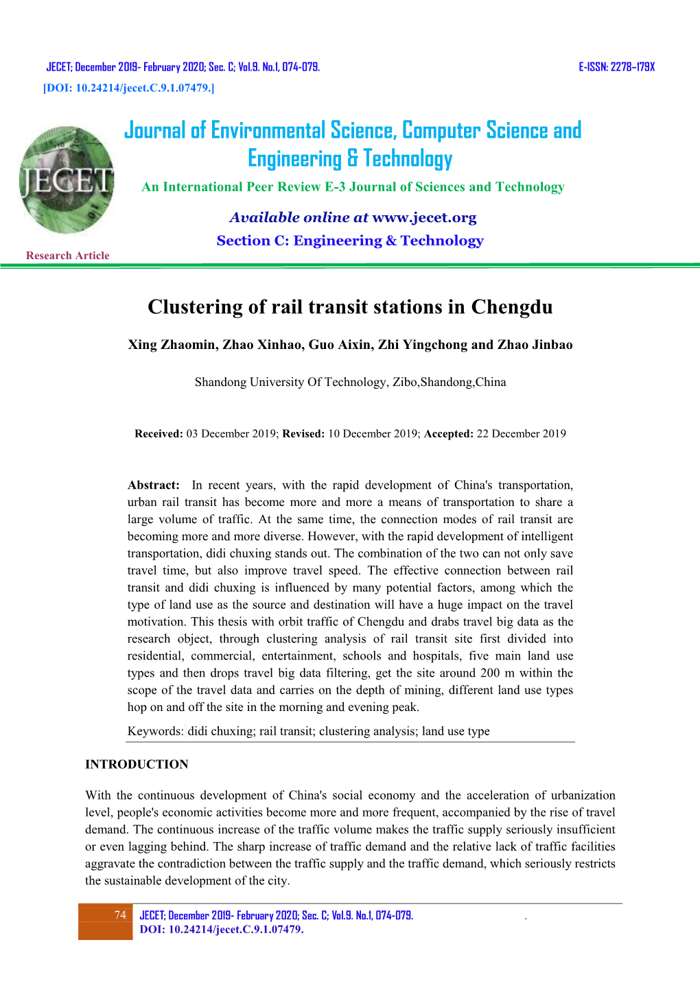 Clustering of Rail Transit Stations in Chengdu