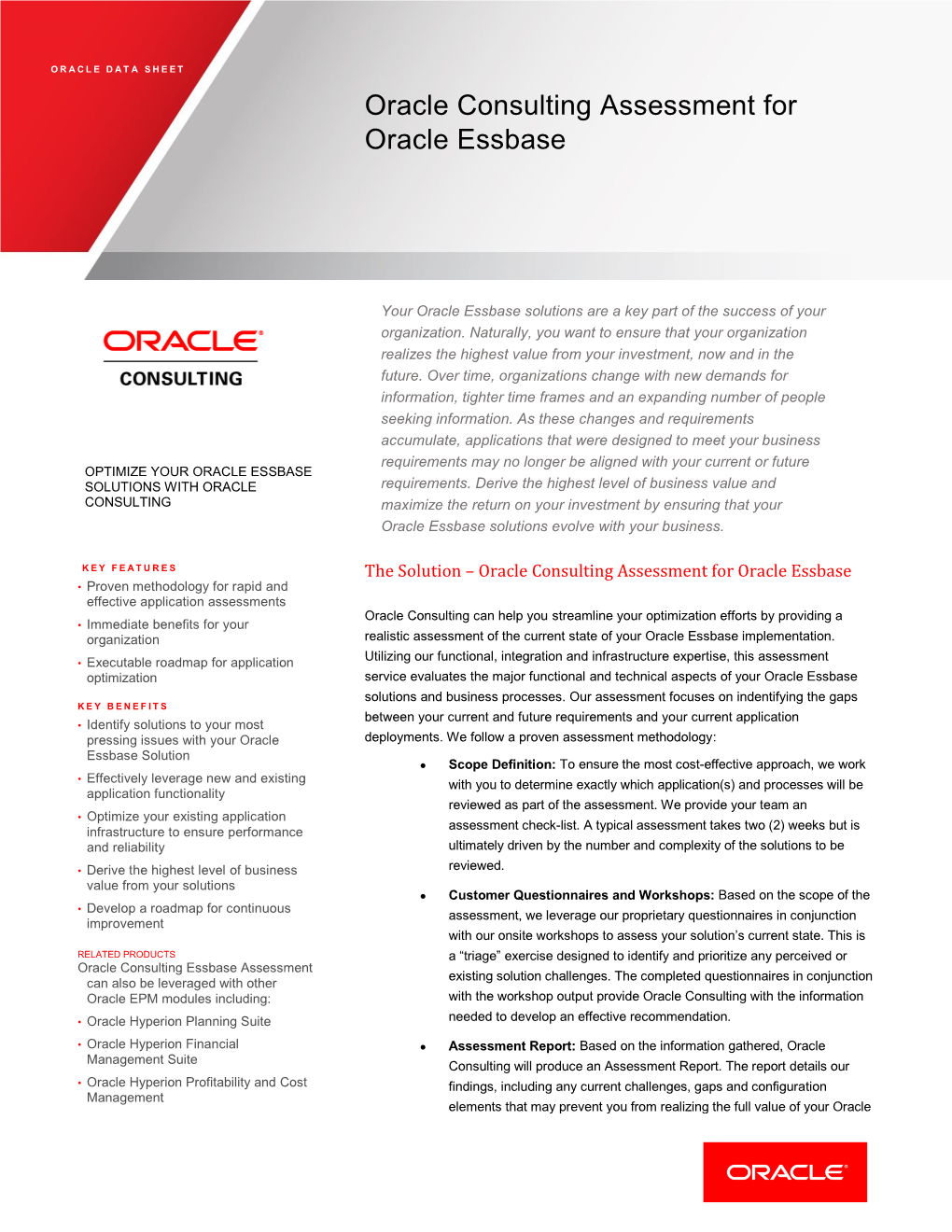 Oracle Consulting Assessment for Oracle Essbase