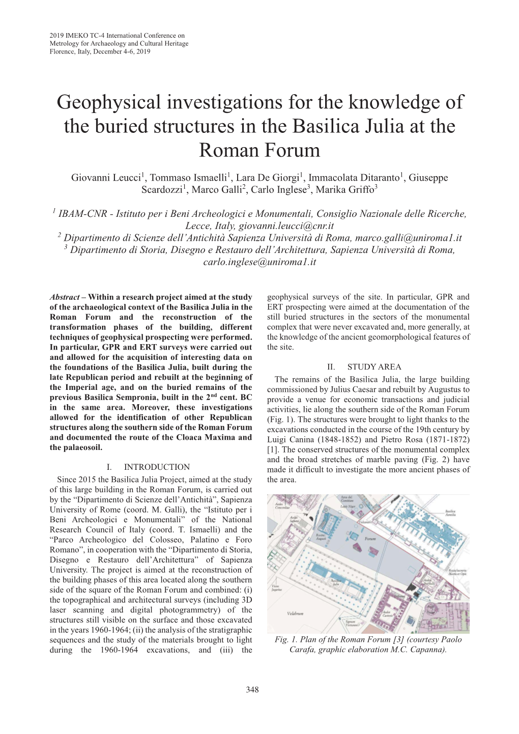 Geophysical Investigations for the Knowledge of the Buried Structures in the Basilica Julia at the Roman Forum