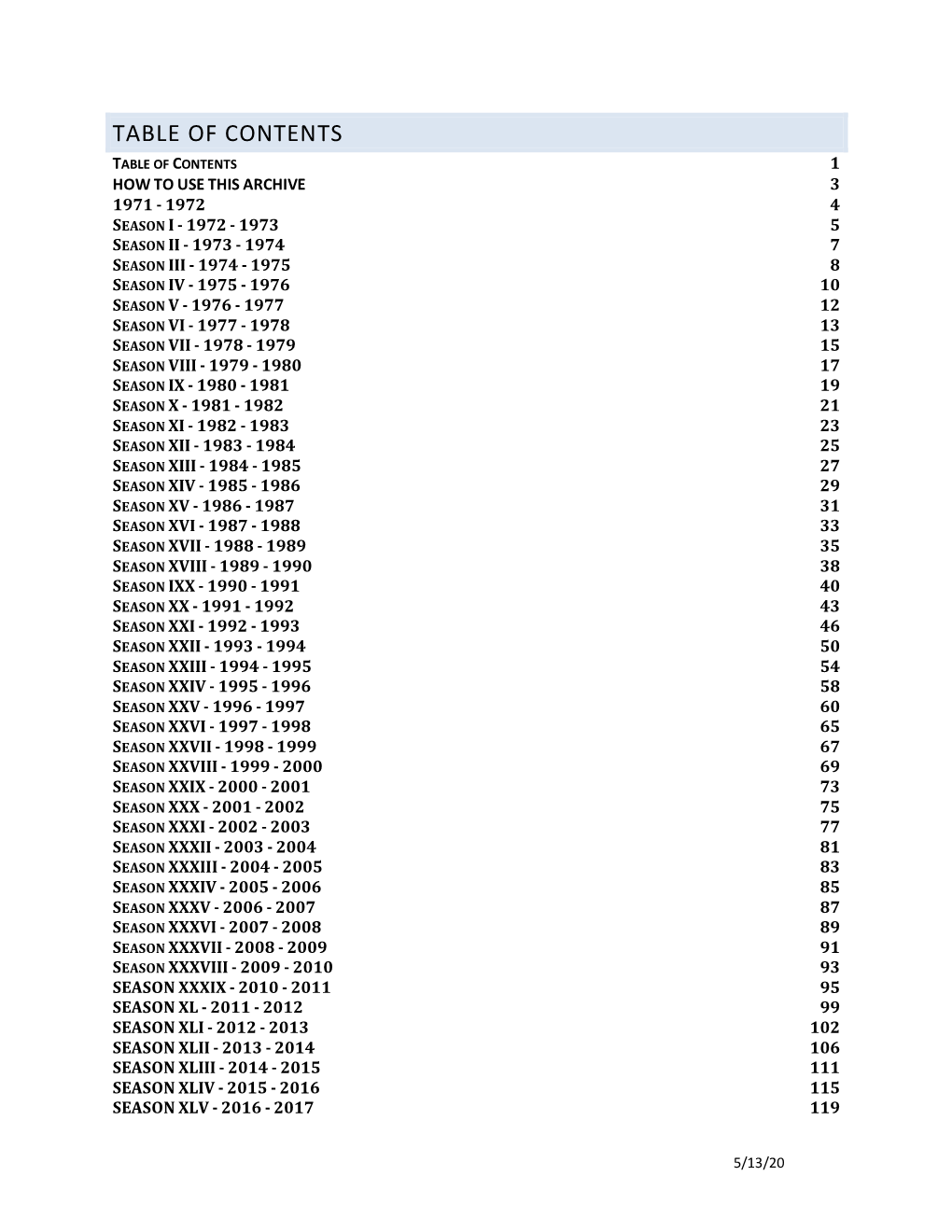 Table of Contents