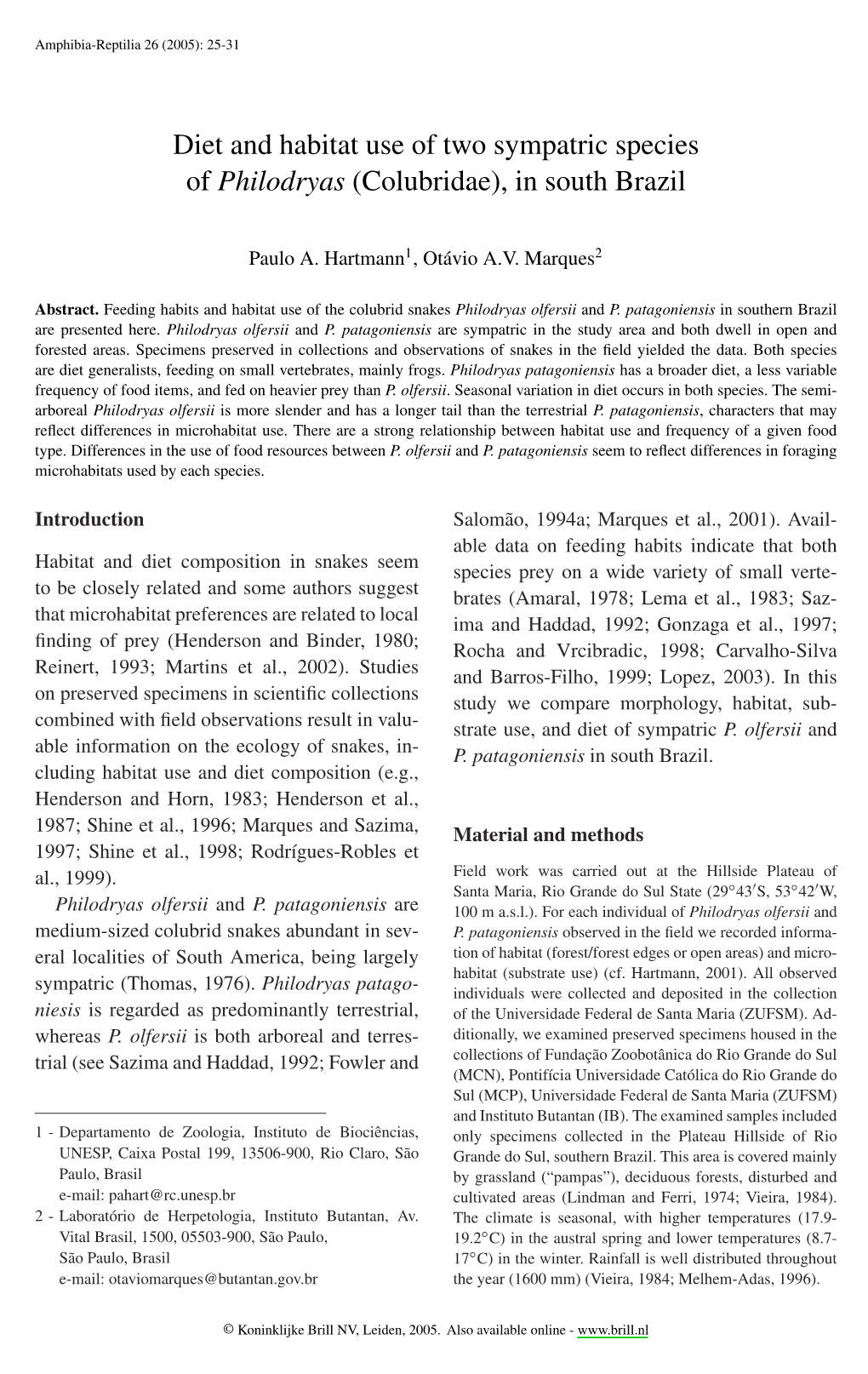 Diet and Habitat Use of Two Sympatric Species of Philodryas (Colubridae), in South Brazil