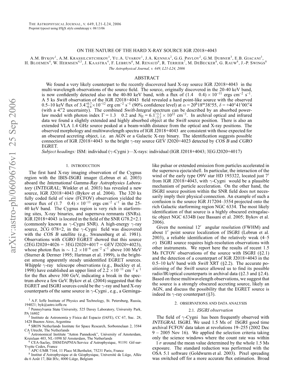 Arxiv:Astro-Ph/0609676V1 25 Sep 2006 G 21+03I Oae Nteﬁl Ftesrg78.2+2.1 SNR (Snrs)