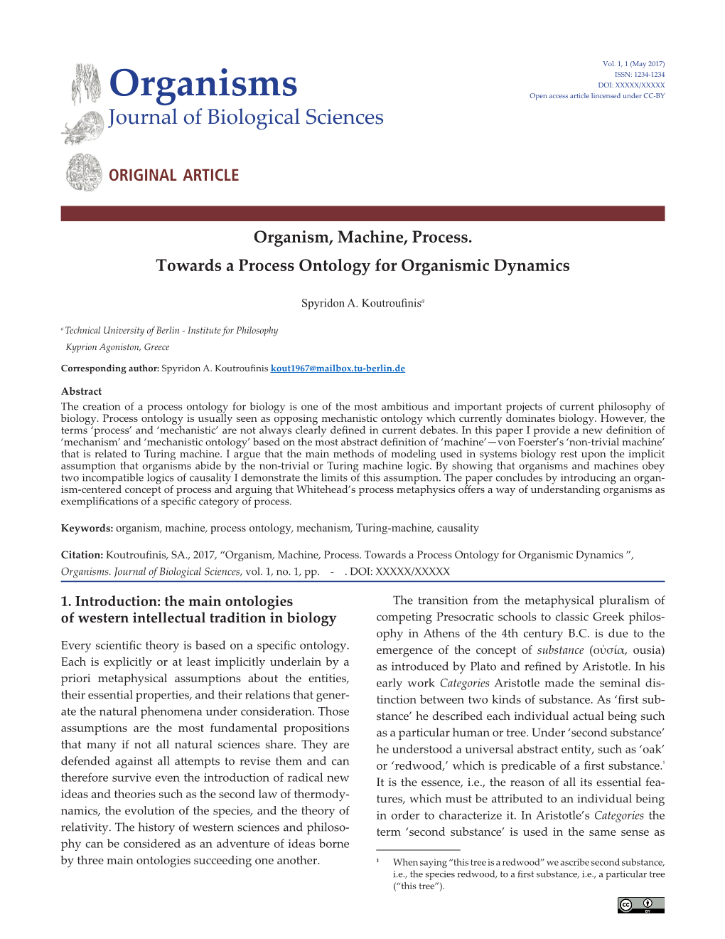 Organisms Open Access Article Lincensed Under CC-BY Journal of Biological Sciences