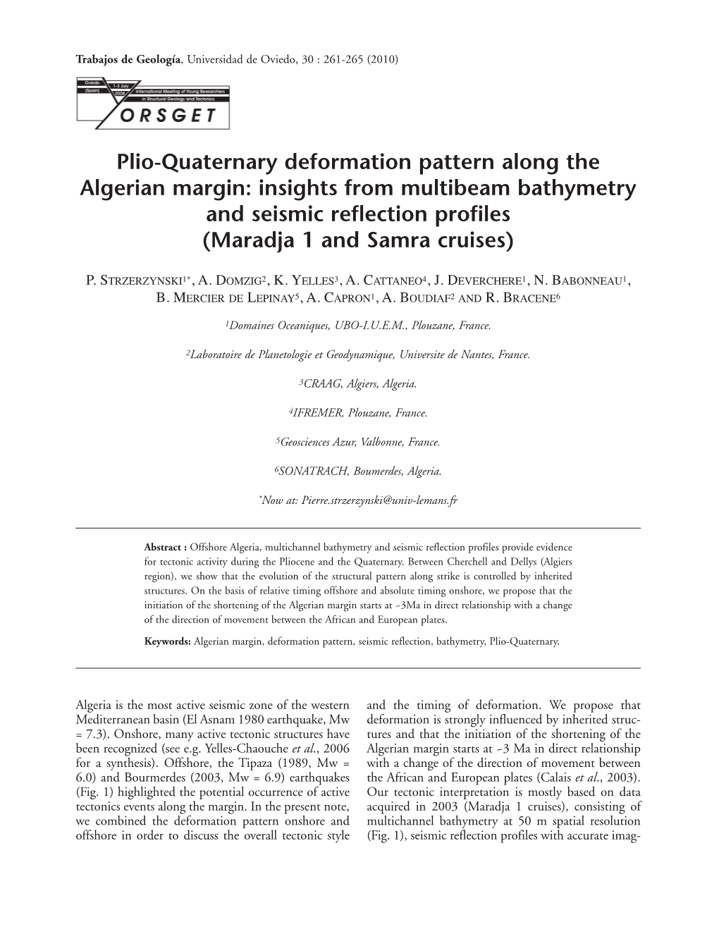 Plio-Quaternary Deformation Pattern Along the Algerian Margin: Insights from Multibeam Bathymetry and Seismic Reflection Profiles (Maradja 1 and Samra Cruises)