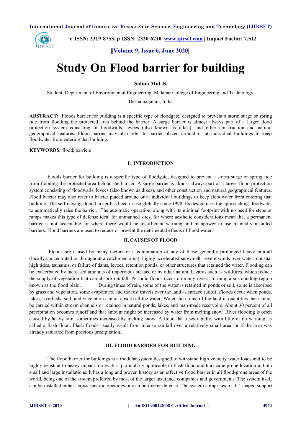 Study on Flood Barrier for Building