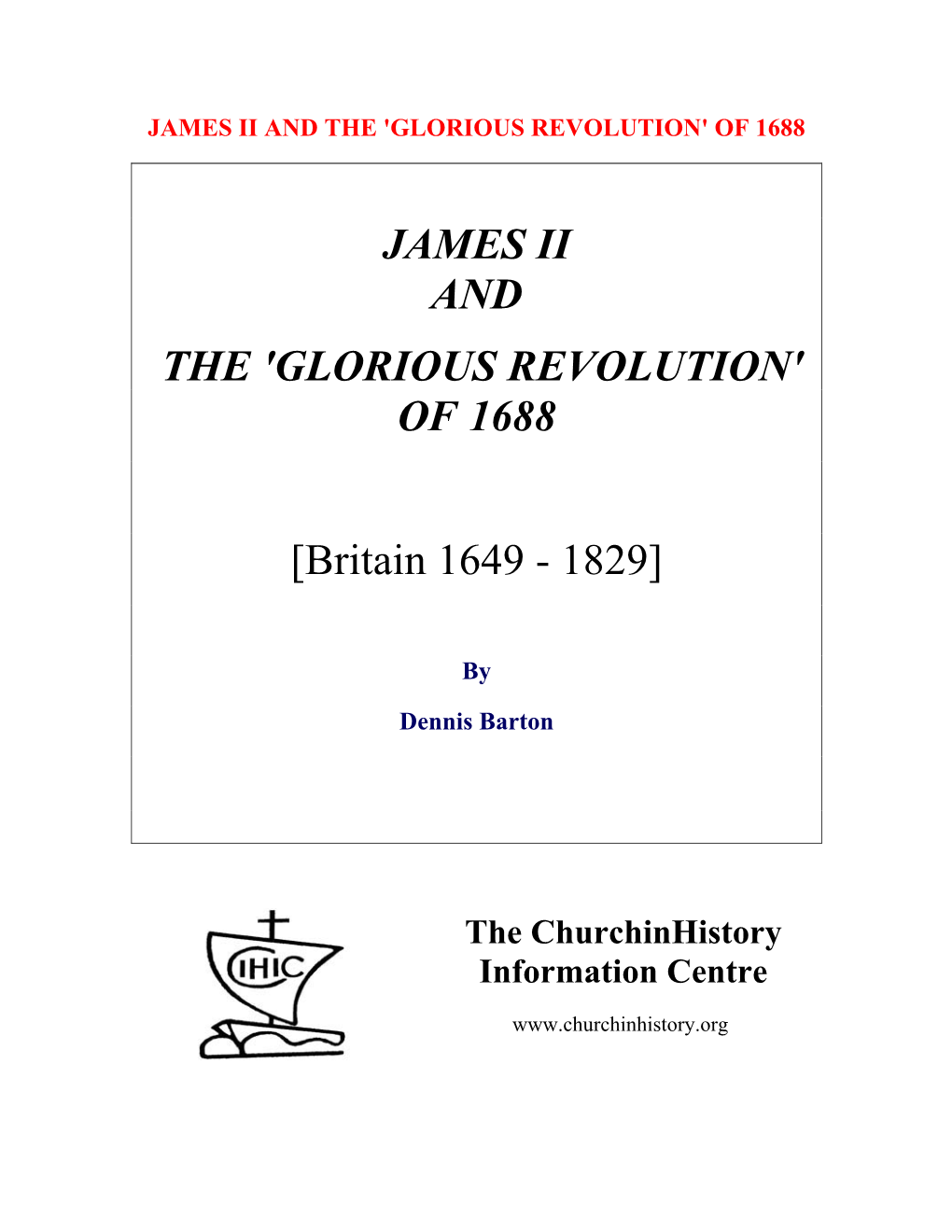 James Ii and the 'Glorious Revolution' of 1688