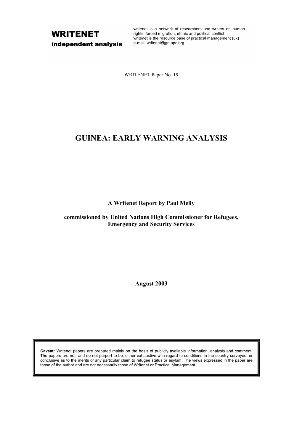 Guinea: Early Warning Analysis