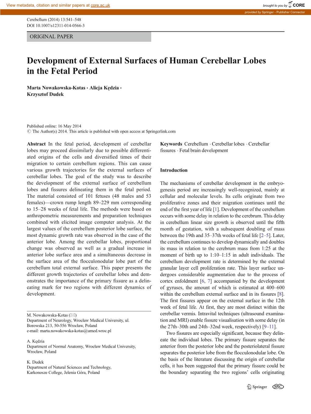 Development of External Surfaces of Human Cerebellar Lobes in the Fetal Period