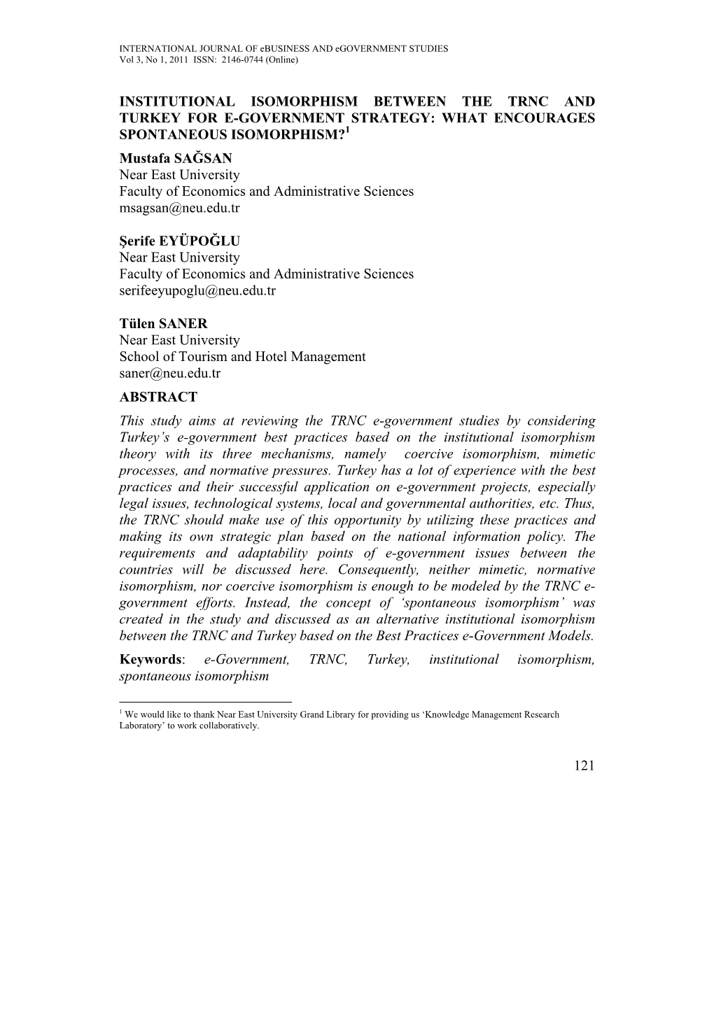 121 Institutional Isomorphism Between the Trnc