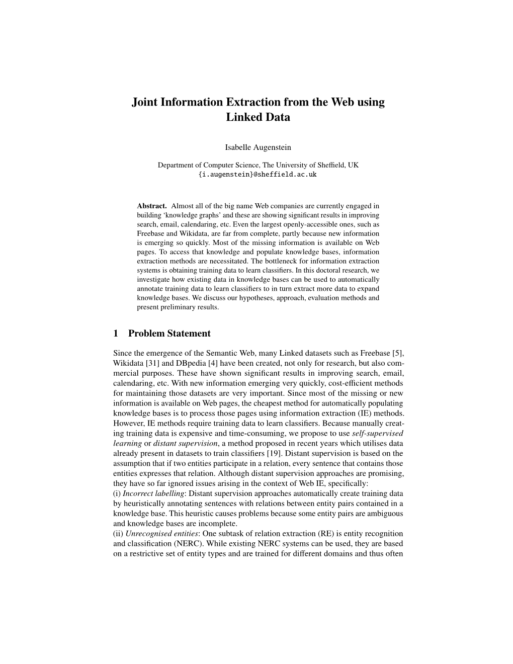 Joint Information Extraction from the Web Using Linked Data