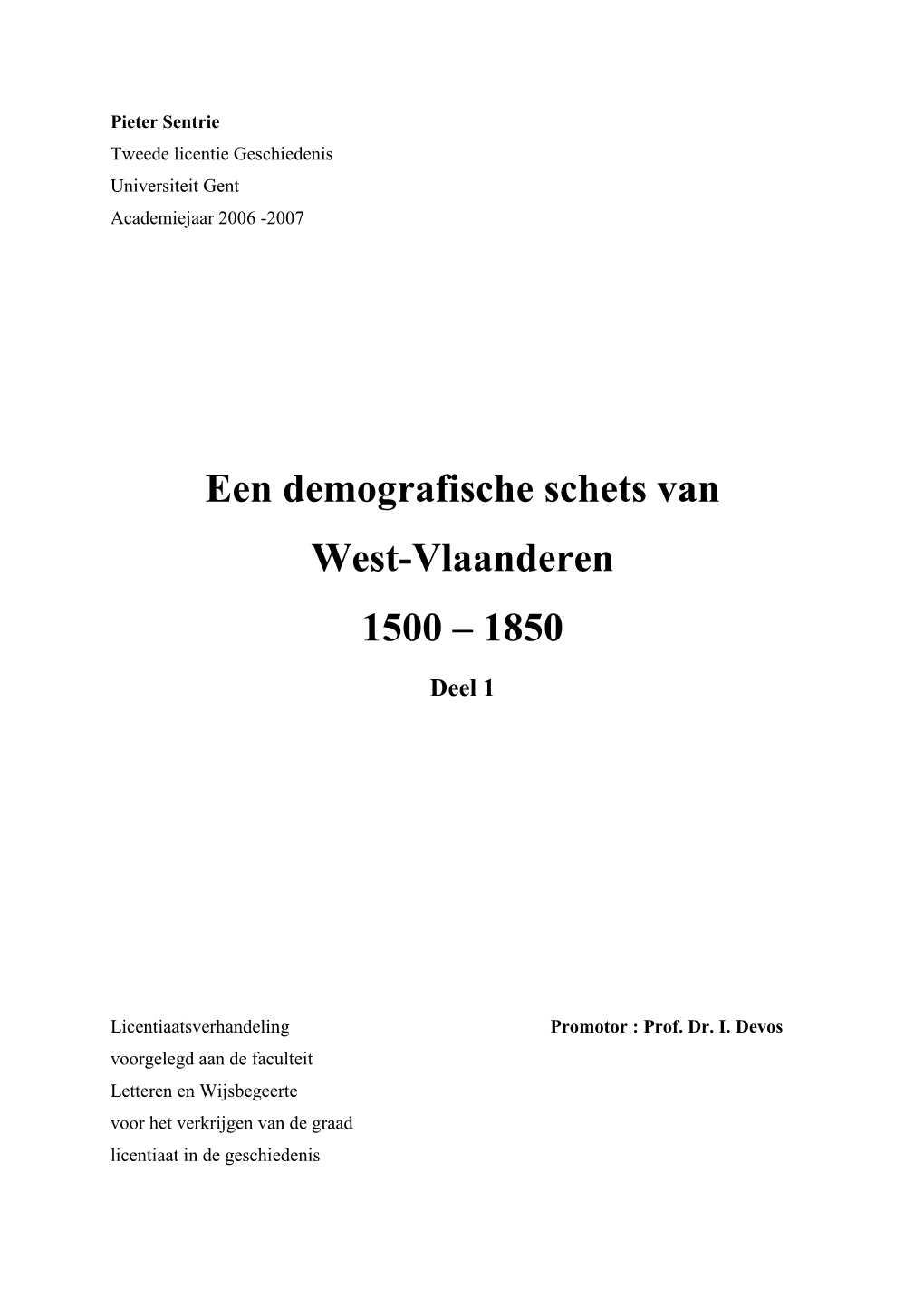 Een Demografische Schets Van West-Vlaanderen 1500 – 1850