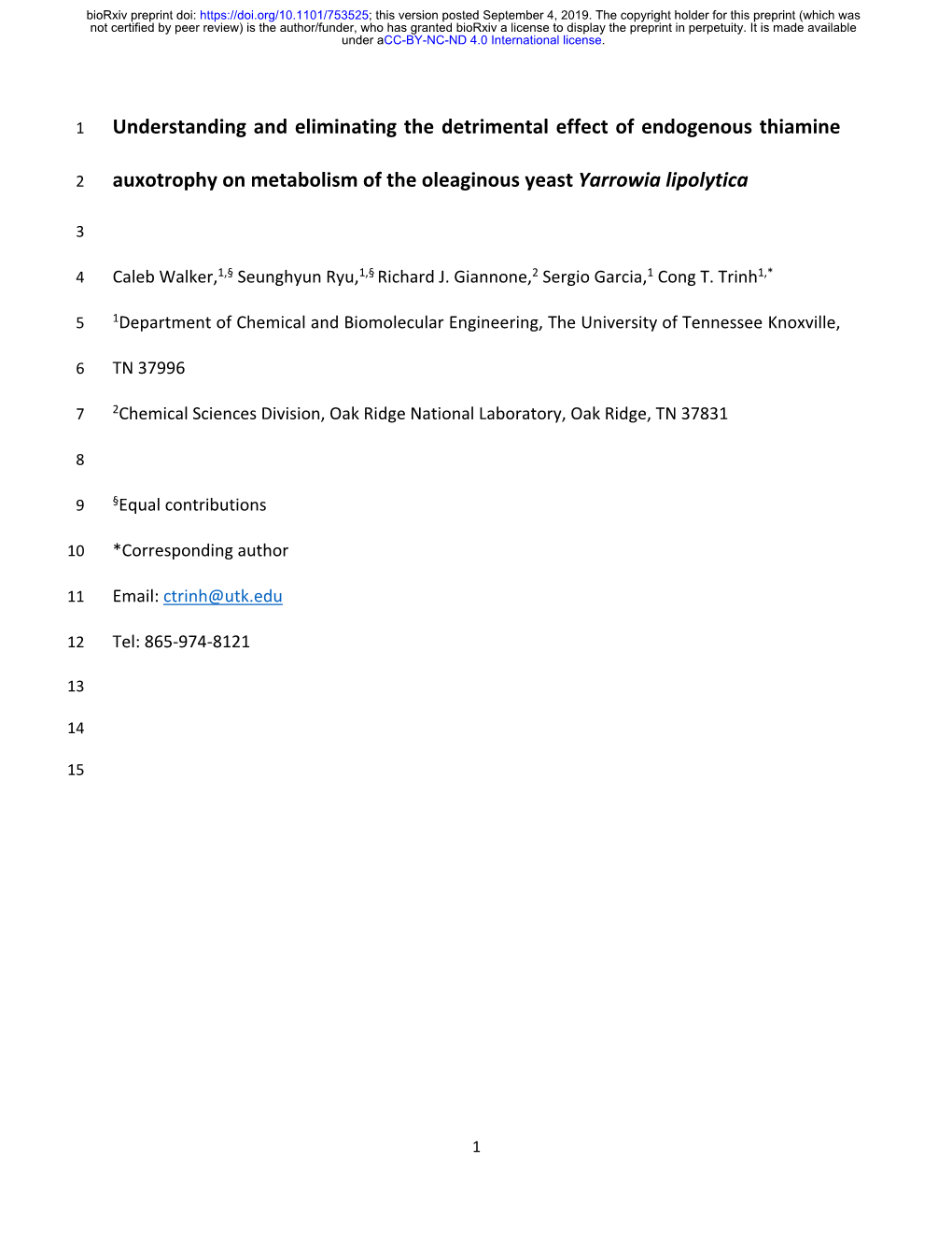 Understanding and Eliminating the Detrimental Effect of Endogenous Thiamine