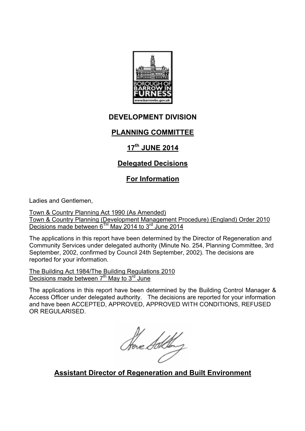 Development Division Planning Committee 17 June