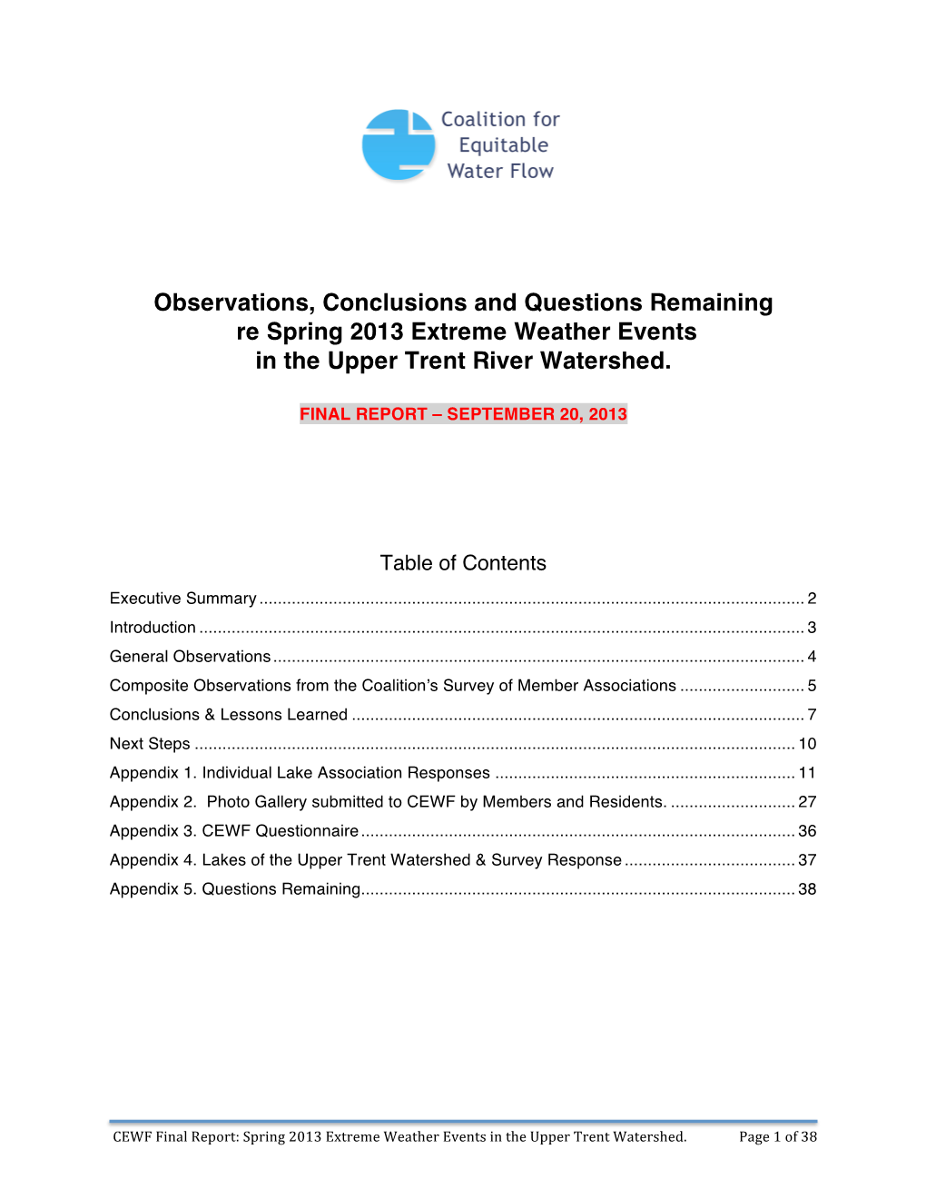 CEWF 2013 Flood Report