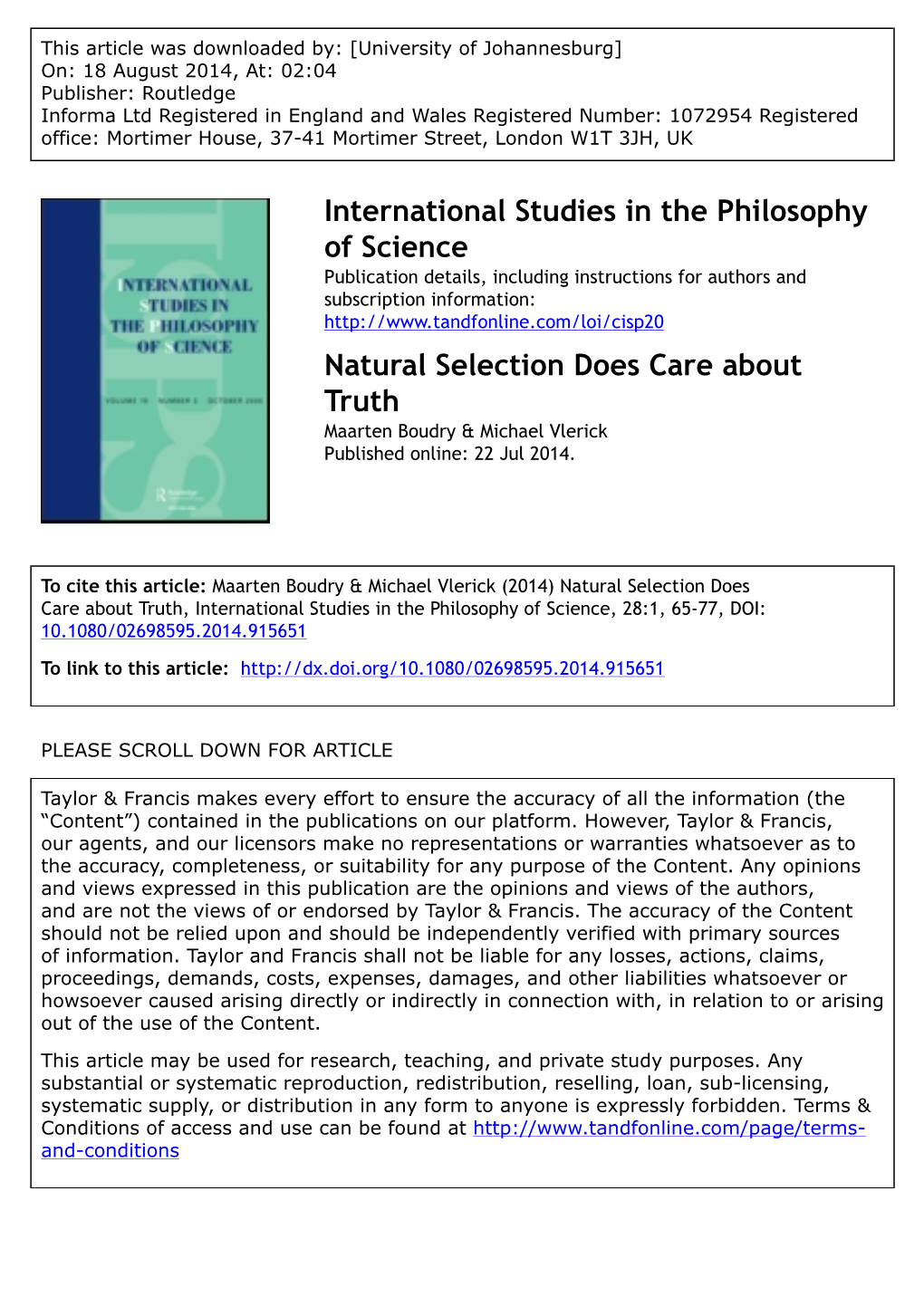 International Studies in the Philosophy of Science Natural Selection Does