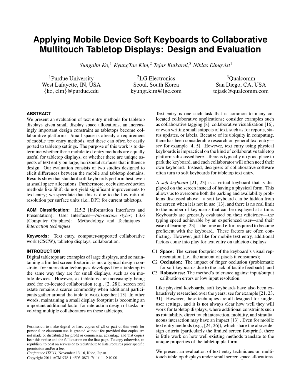 Applying Mobile Device Soft Keyboards to Collaborative Multitouch Tabletop Displays: Design and Evaluation