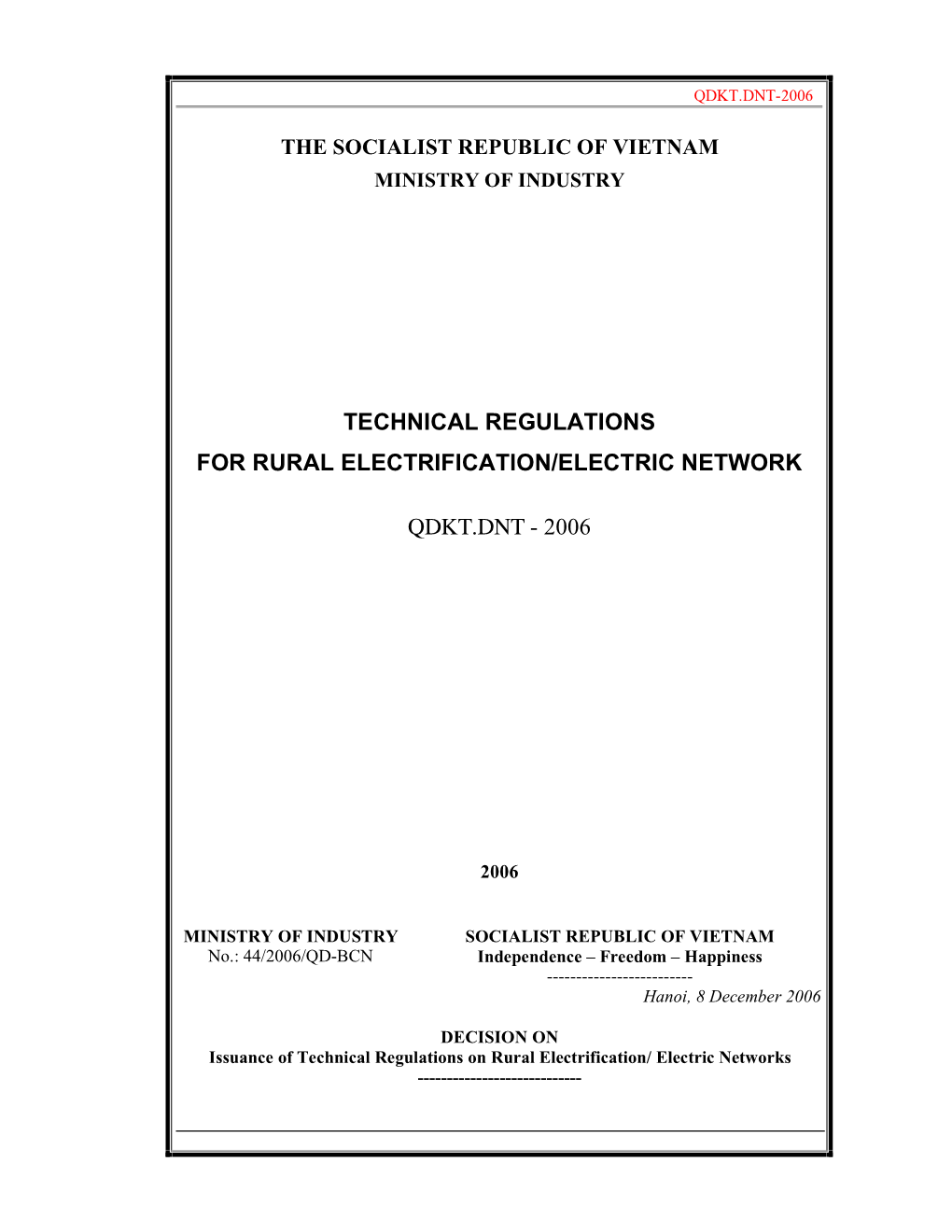 Technical Regulations for Rural Electrification/Electric Network