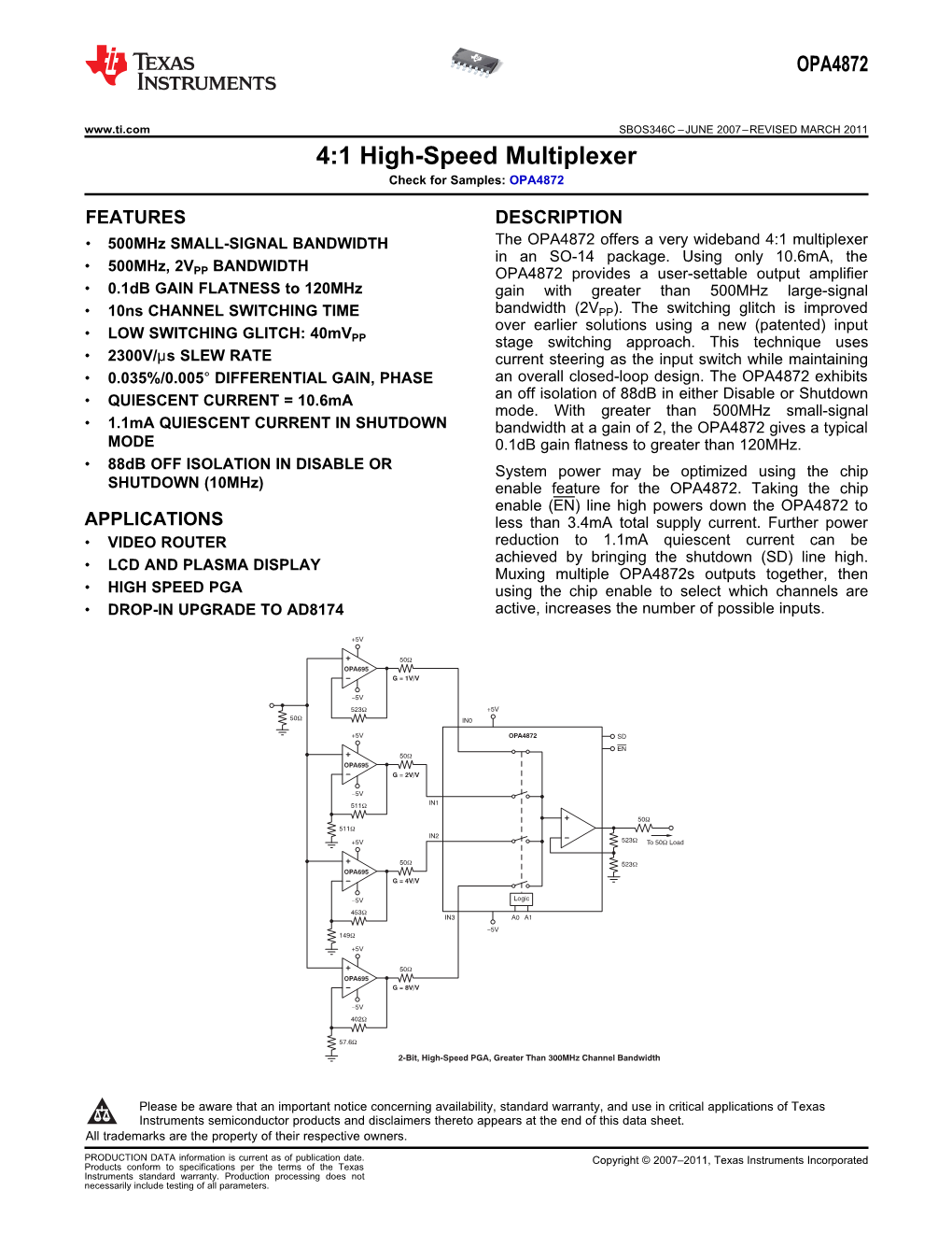 4:1 High Speed Multiplexer Datasheet (Rev. C)