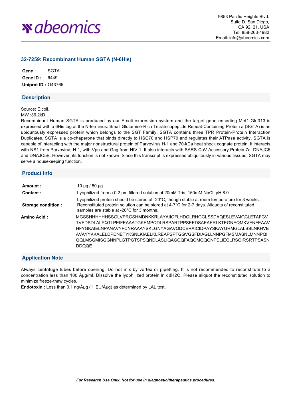 Recombinant Human SGTA (N-6His)