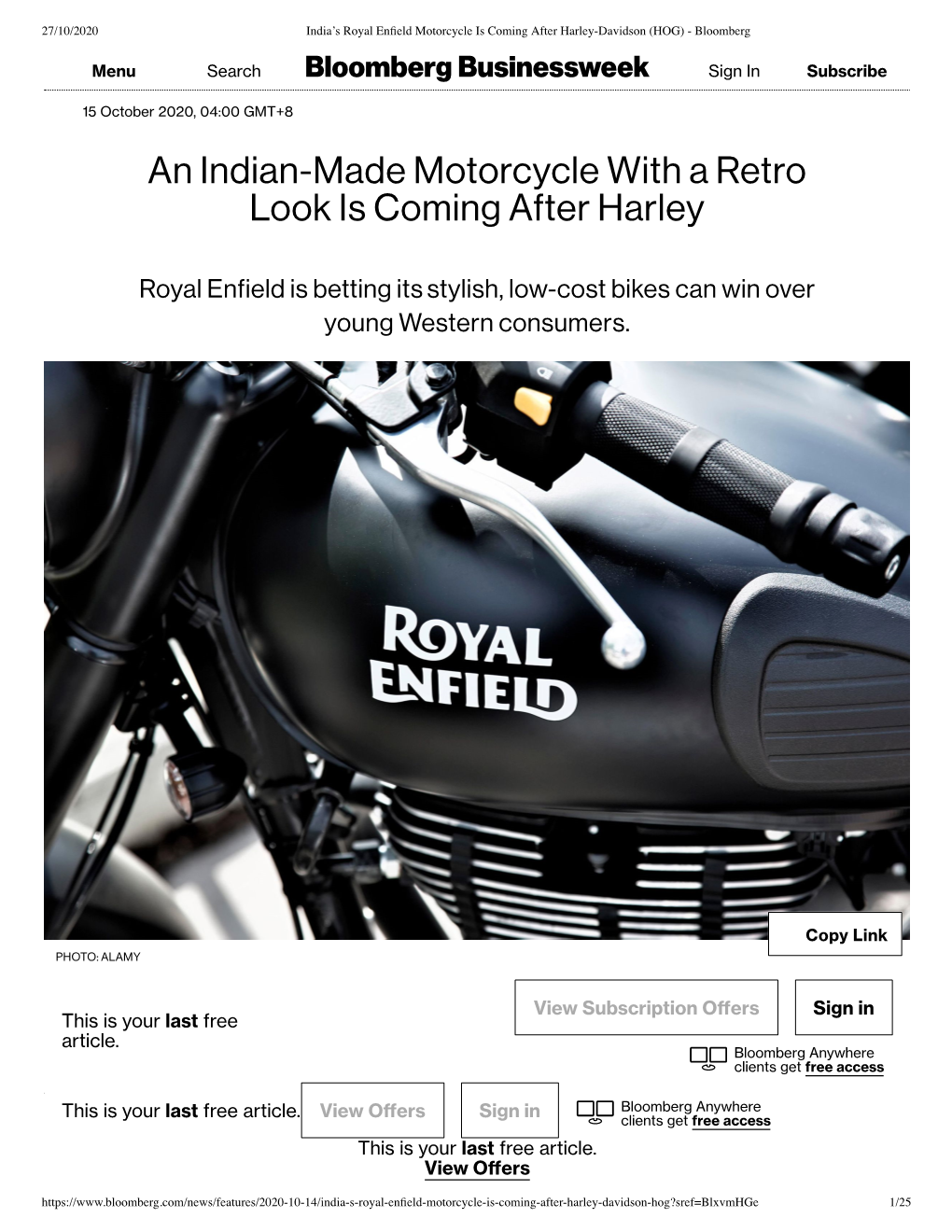 India's Royal Enfield Motorcycle Is Coming After Harley-Davidson