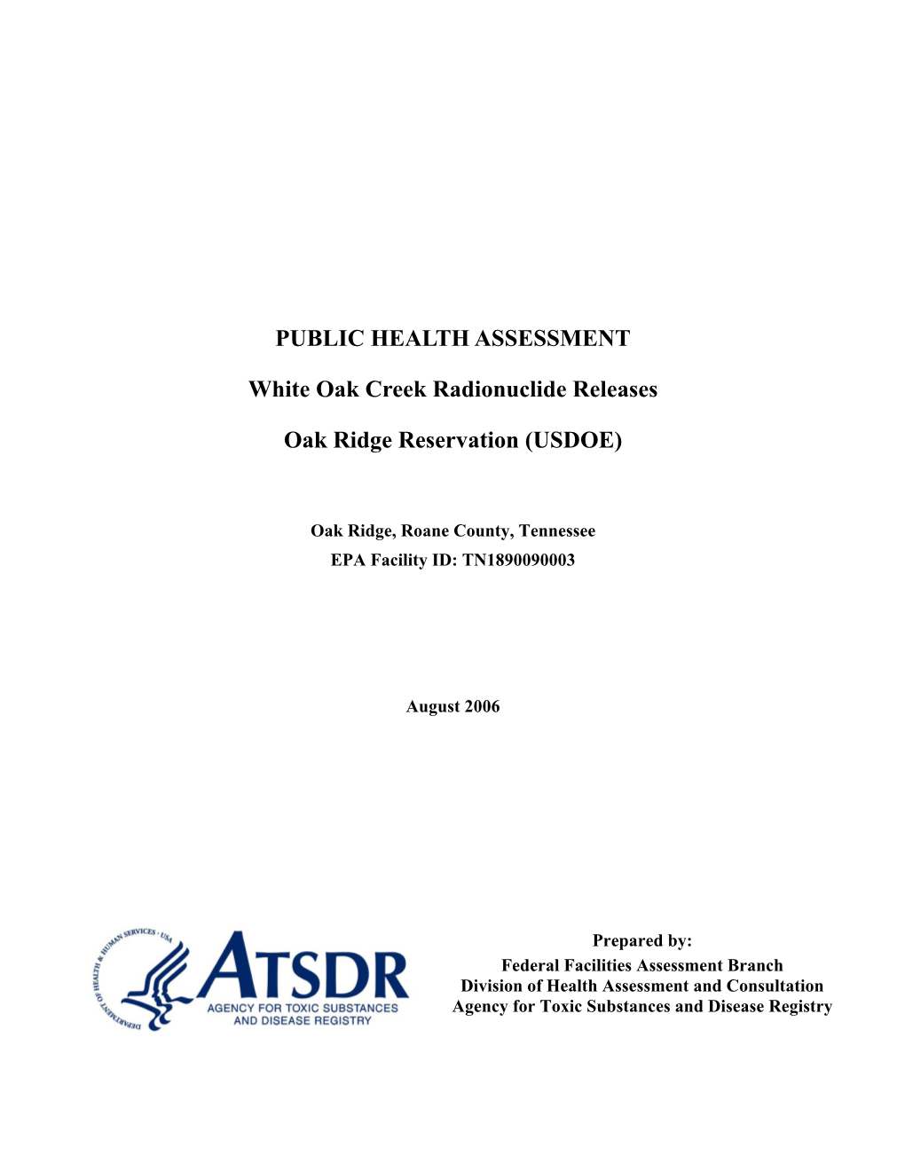 White Oak Creek Radionuclide Releases Oak Ridge Reservation