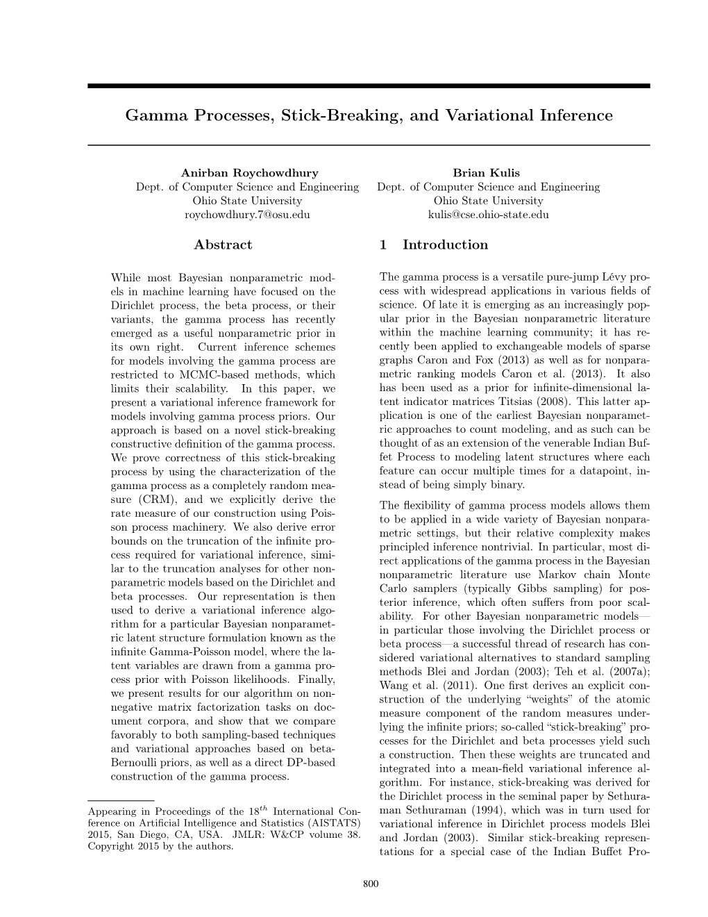 Gamma Processes, Stick-Breaking, and Variational Inference