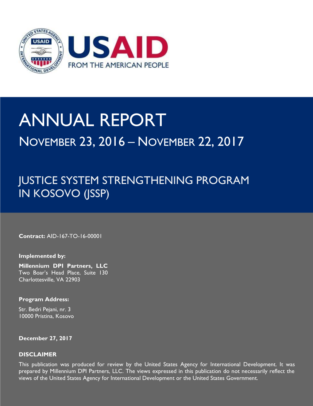 JSSP in Kosovo Annual Report, Nov 23, 2016