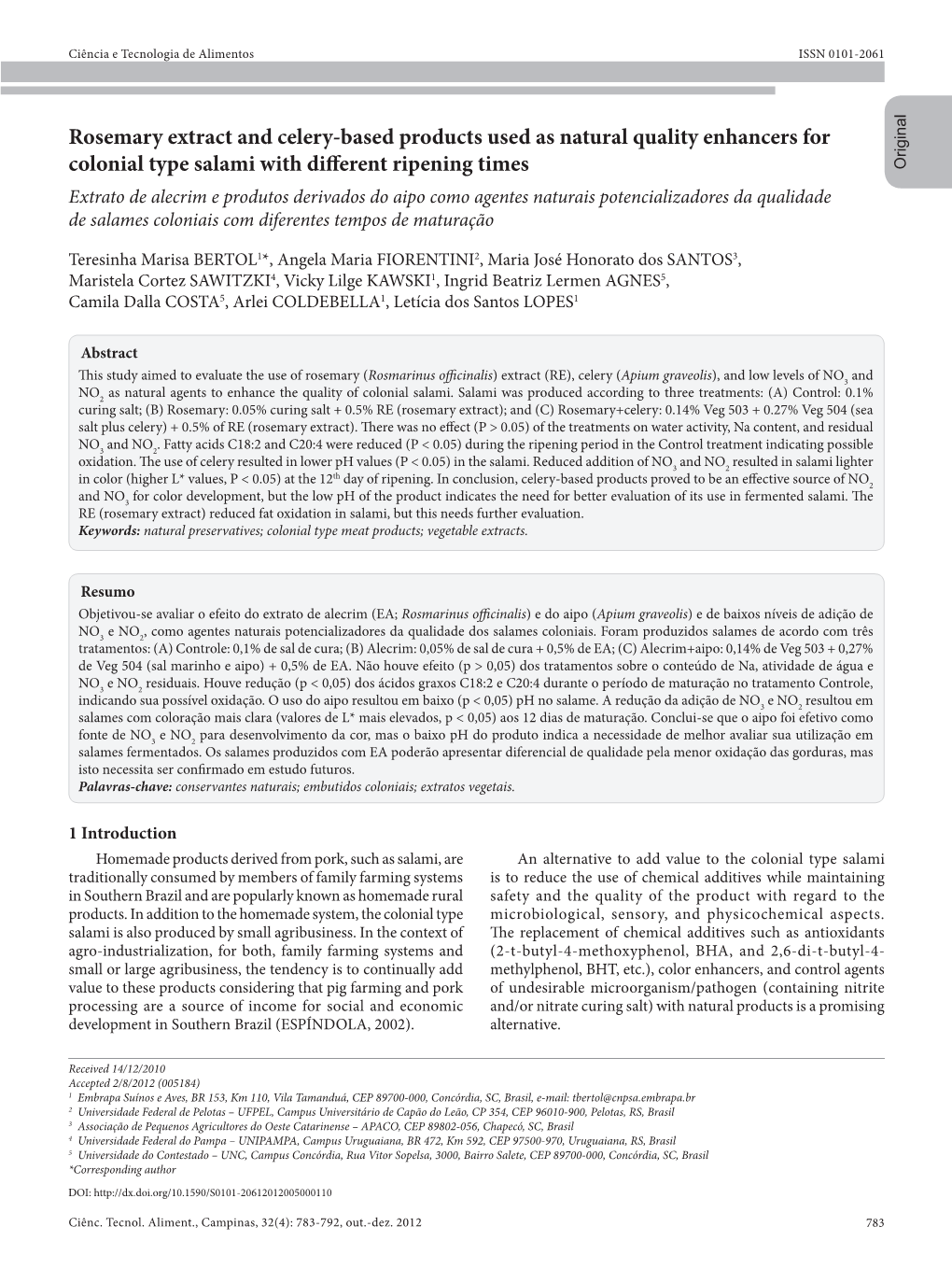 Rosemary Extract and Celery-Based Products Used As Natural Quality Enhancers for Colonial Type Salami with Different Ripening Ti