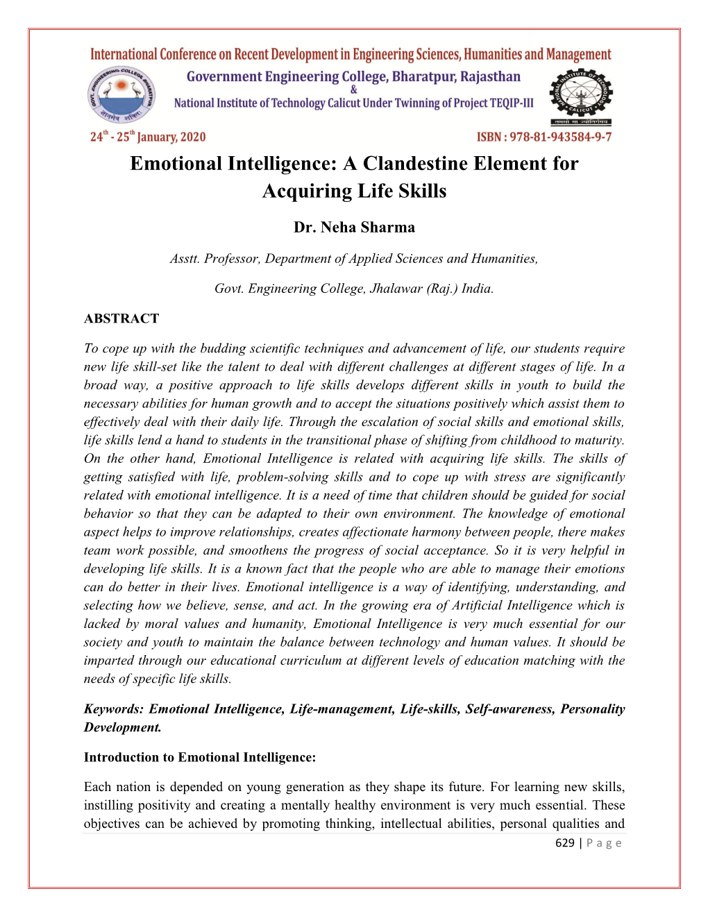 Emotional Intelligence: a Clandestine Element for Acquiring Life Skills