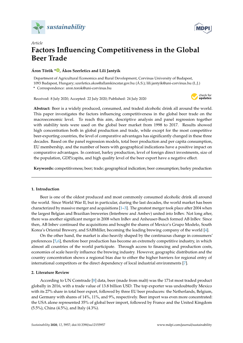 Factors Influencing Competitiveness in the Global Beer Trade