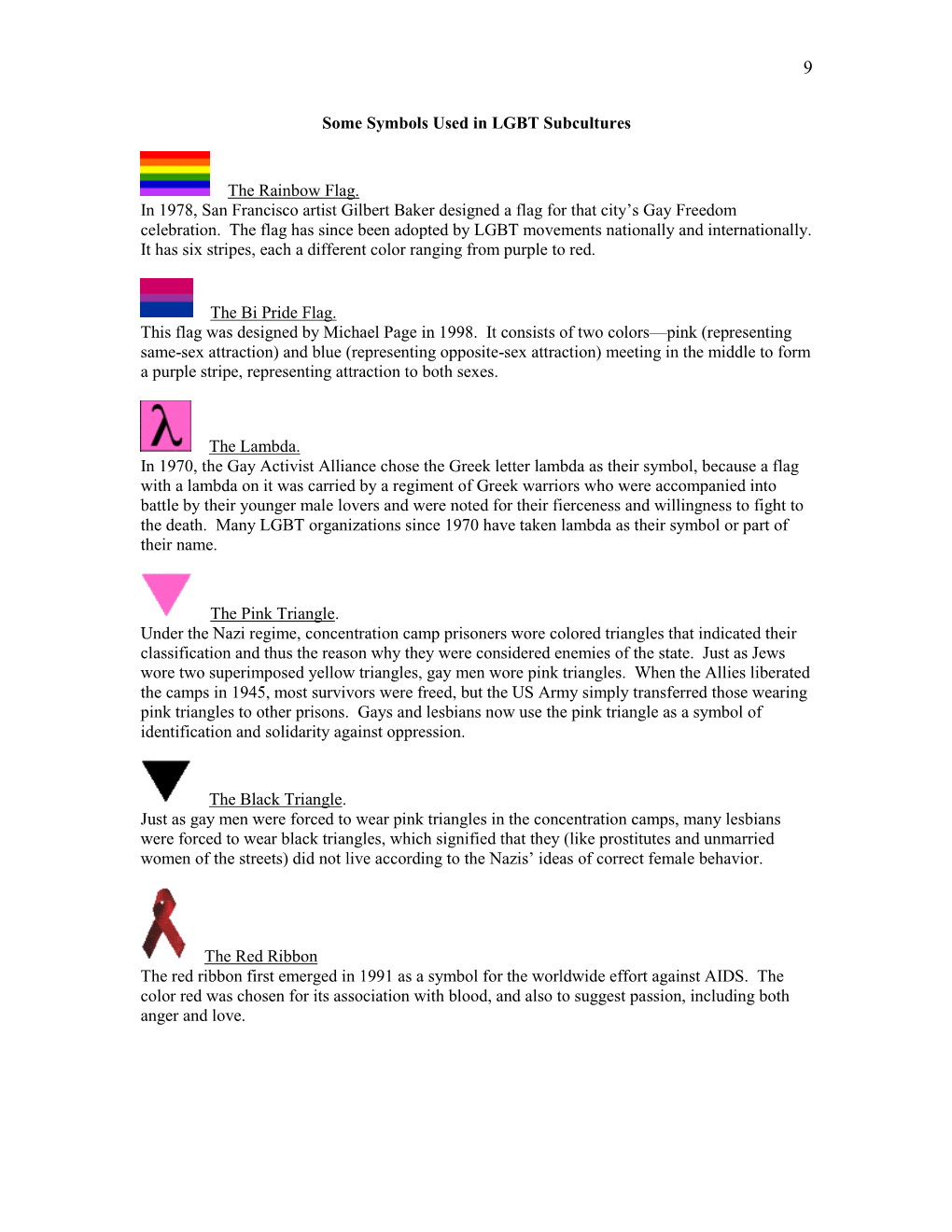 Some Symbols Used in Gay, Lesbian, and Bisexual Subcultures