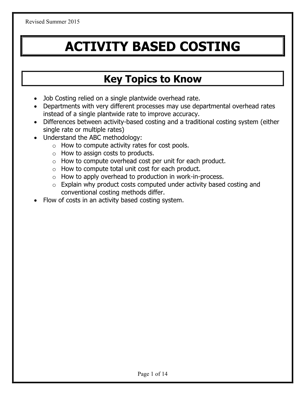 Activity Based Costing