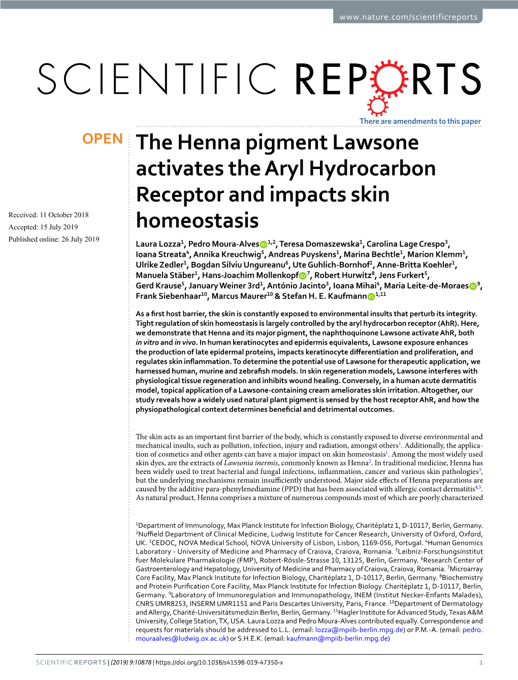 The Henna Pigment Lawsone Activates the Aryl Hydrocarbon Receptor