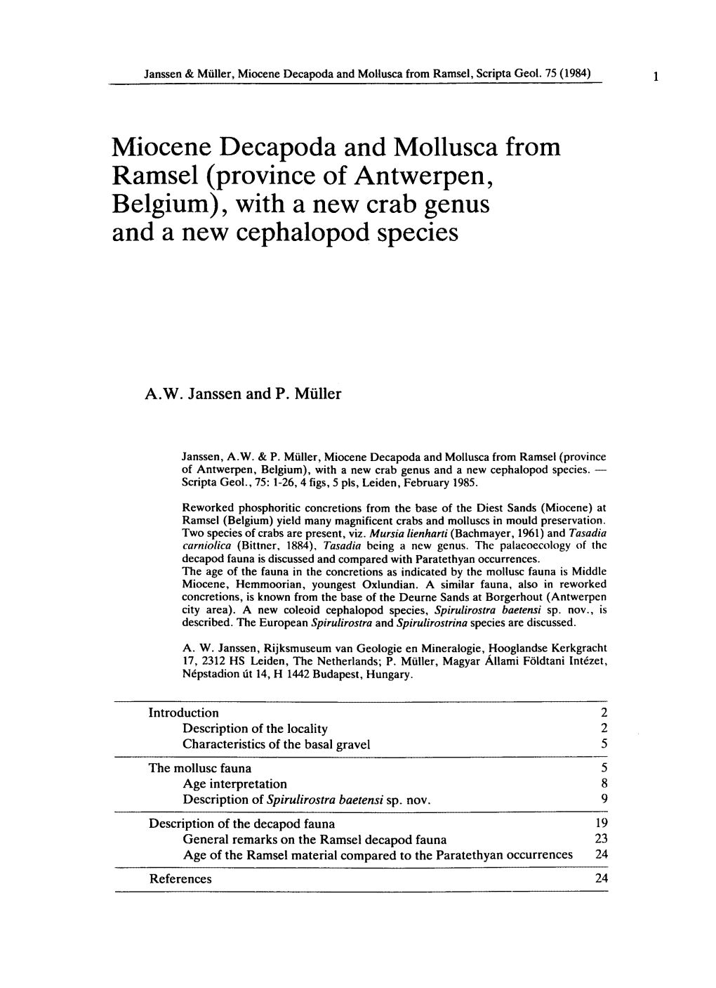 Miocene Decapoda and Mollusca from Ramsel, Scripta Geol