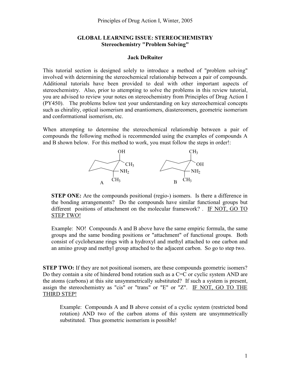 GLOBAL LEARNING ISSUE: STEREOCHEMISTRY Stereochemistry 