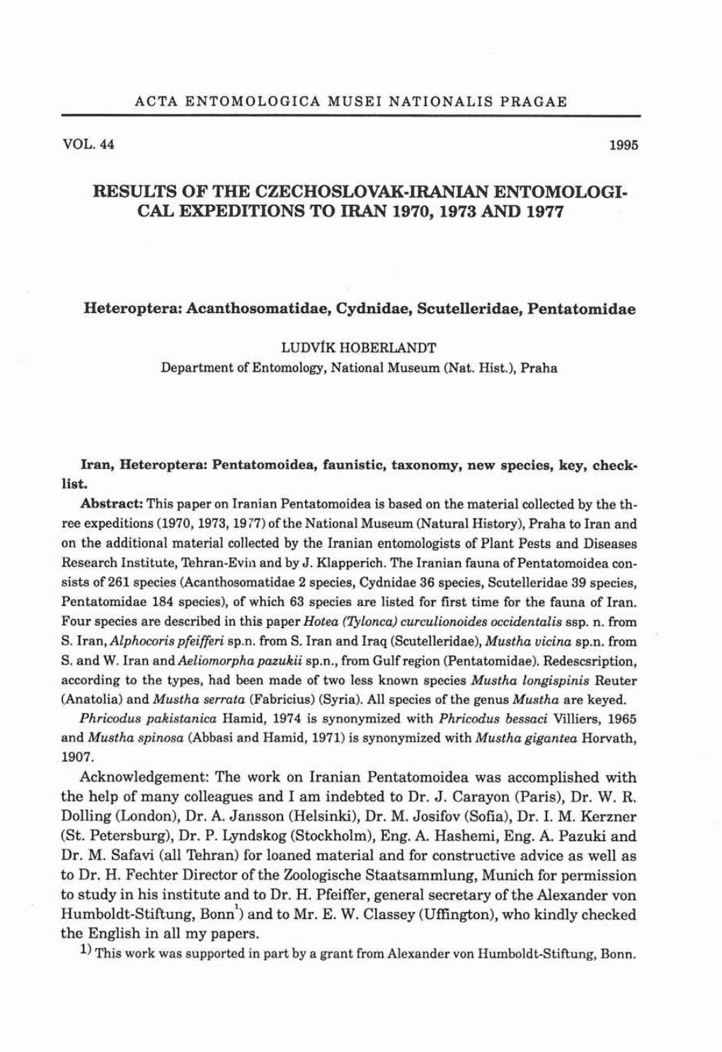 Hoberlandt L. Results of the Czechoslovak-Iranian