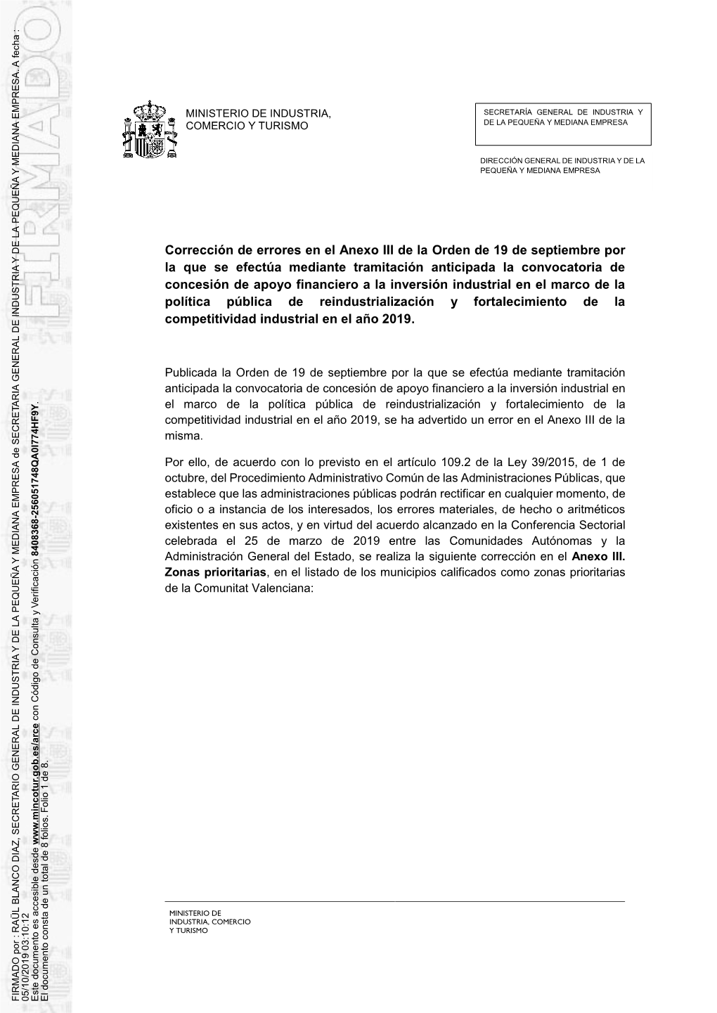 Corrección De Errores En El Anexo III De La Orden De 19 De Septiembre