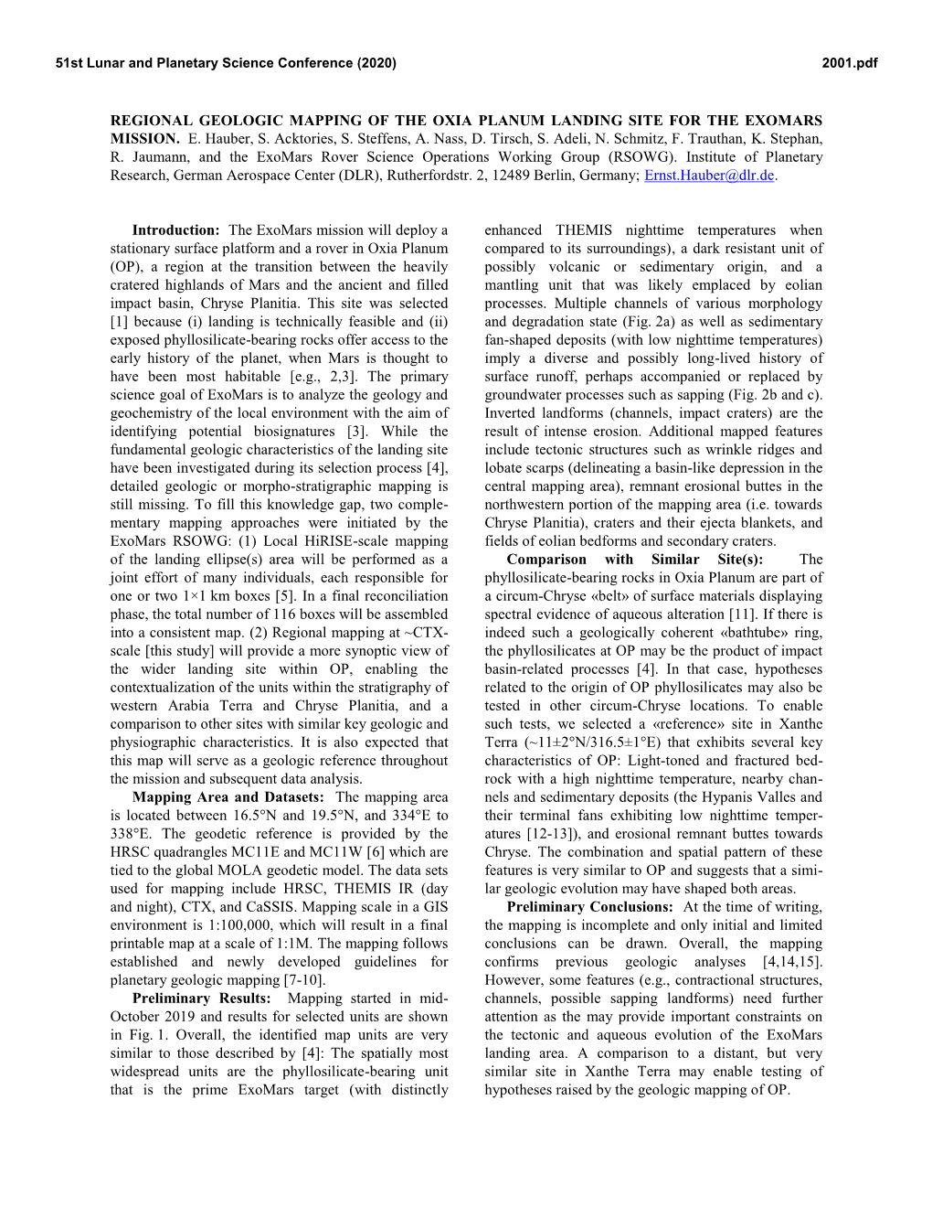 Regional Geologic Mapping of the Oxia Planum Landing Site for the Exomars Mission